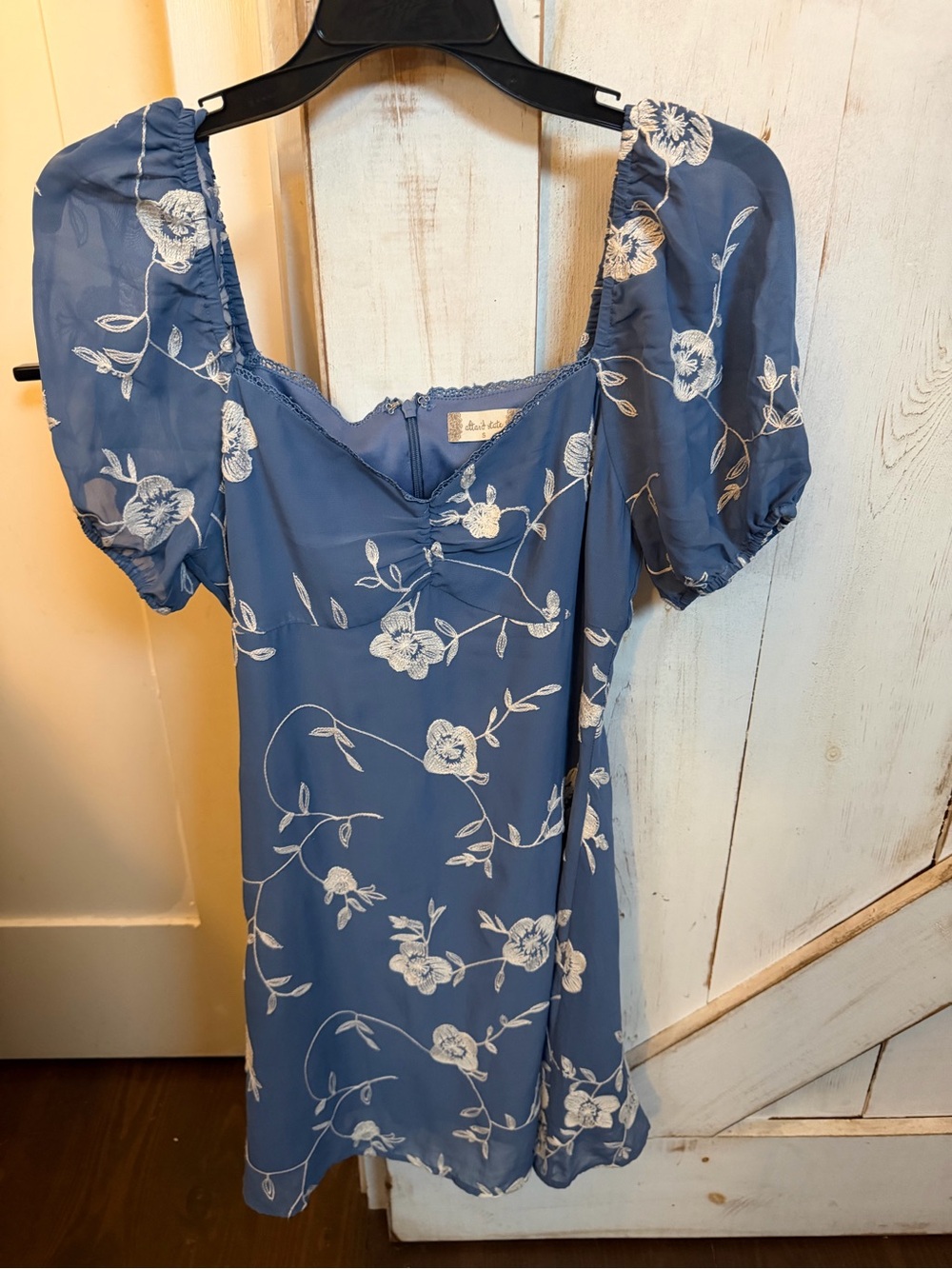 Altar'd State Blue Floral Puff-Sleeve Mini Dress
